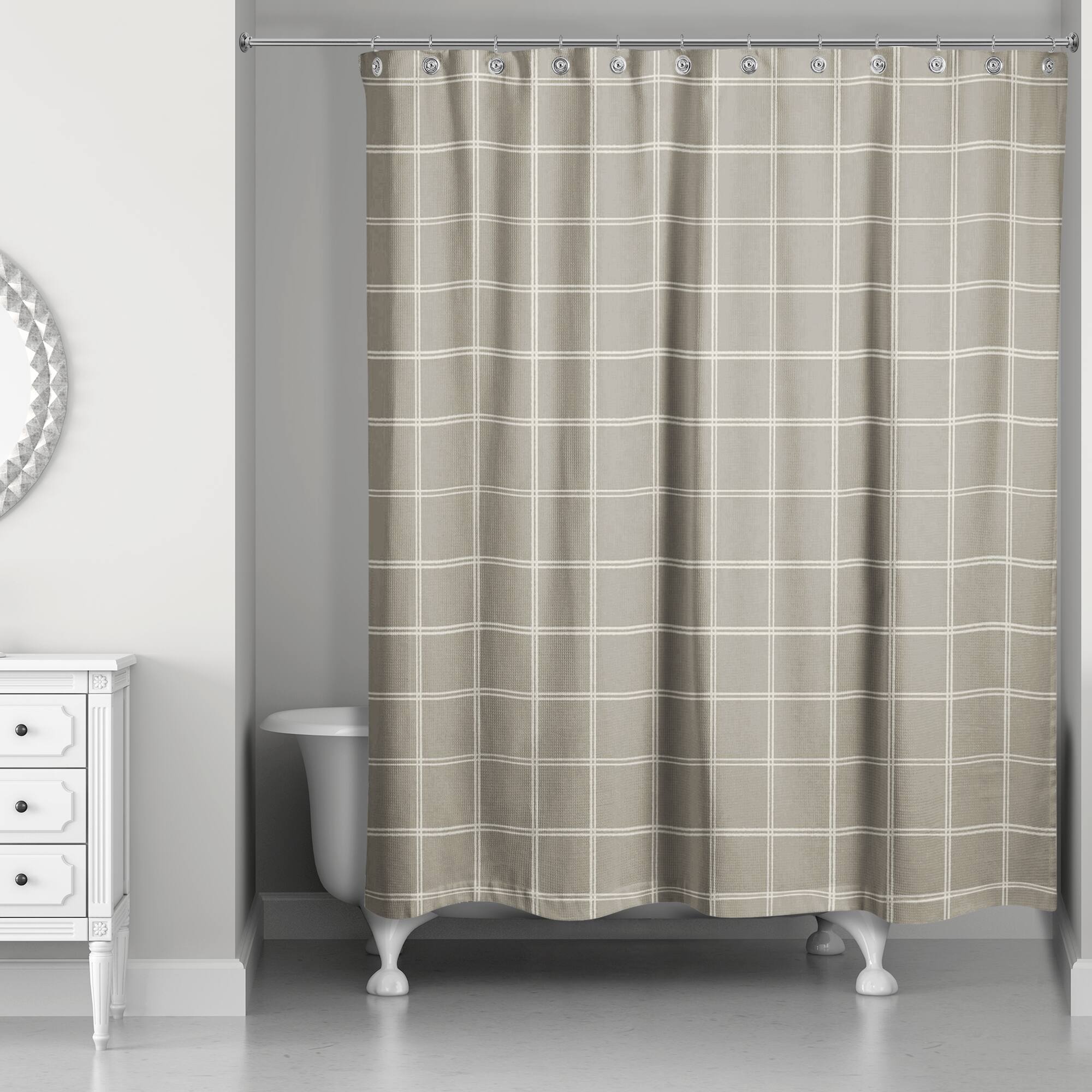 Taupe and White Check Shower Curtain